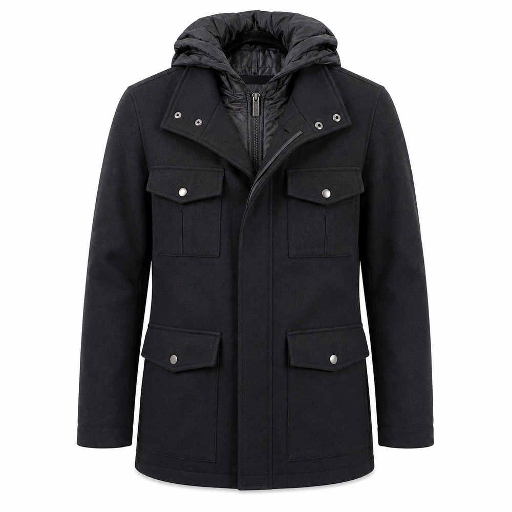 Structure Field Jacket Recycled Wool Blend Hooded Medium Black Military Utility